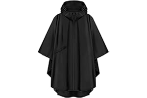 PTEROMY Hooded Rain Poncho for Adult with Pocket and Zipper, Waterproof Lightweight Raincoat for Men and Women