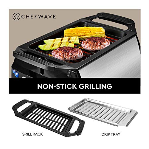 ChefWave Smokeless Indoor Electric Grill & Rotisserie - 5 in 1 Non-Stick Tabletop Kitchen BBQ Grill with Infrared Technology - Includes Kebab & Skewer Set, Fries Basket & Fish Cage, Drip Tray - Thumbnail 5