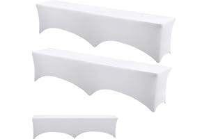 Tingjoo 2 Pack 6ft Rectangular Stretch Spandex Bench Covers Spandex Chair Cover Fitted & Wrinkle Resistant, Washable Chair Cover for Craft Show, Display, Parties, Wedding, Events(White)