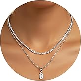 JNCTCOE Layered Necklaces for Women, Dainty 14K Gold Plated Diamond Tennis Necklace, Simple Stackable Layered Gold Necklaces for Women Trendy Sparkly Cubic Zirconia Pendant Necklace Set Jewelry Gift