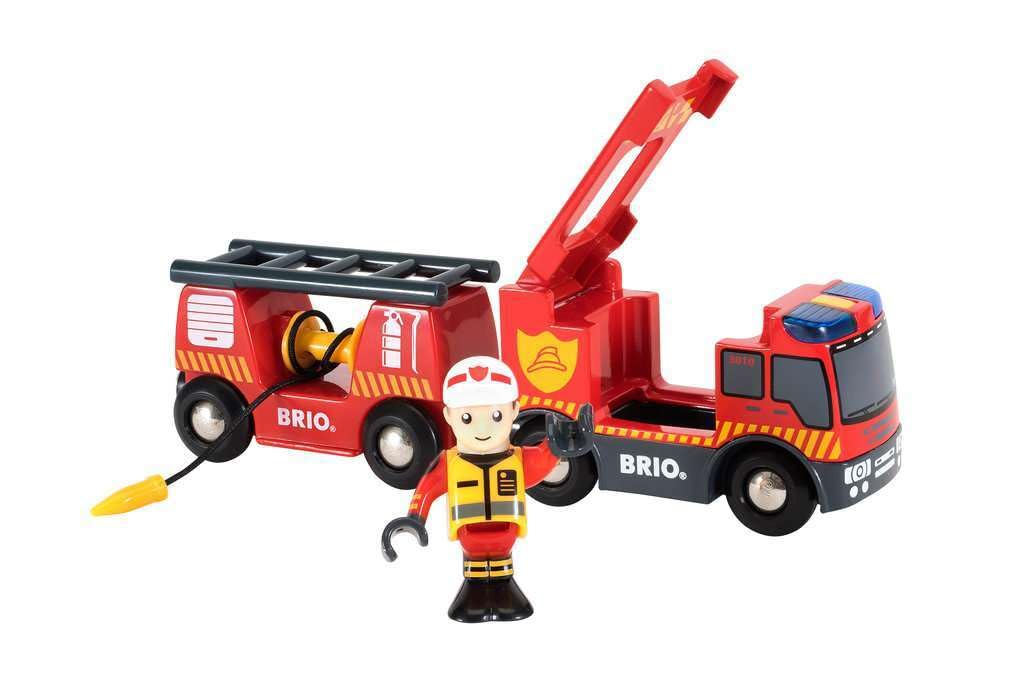 BRIO World Fire & Rescue Emergency Fire Engine for Kids Age 3 Years Up - Wooden Railway Train Set Add On Accessories