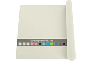 QPIX DIGITAL Extra Large Silicone Mats for Countertop - Counter Table Protector Placemats for Baking Crafts, Kids Dinner Placemat Nonstick Nonskid Heat-Resistant Kitchen Pad, 23.6'' x 15.7'', Beige