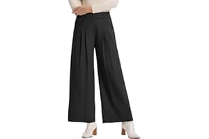 ALLOVIN Womens High Waisted Pleated Wide Leg Dress Pants with Elastic Back for Work Casual