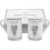 Haysoms Beautifully Designed 30th Pearl Wedding Anniversary Set of Ceramic Mugs with Hearts | Dishwasher and Microwave Safe with Decorative Keepsake Box by Happy Homewares