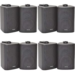8x (4 paar) – 60W 2-weg zwarte muur gemonteerde stereoluidsprekers en beugels – 3″ 8Ohm – Mini compacte achtergrond muziek luidsprekers voor HiFi Surround Sound & Streaming