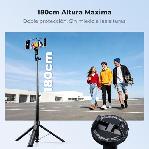 K&F CONCEPT 180cm Trípode para móvil, Palo Selfie magnético y con Pinza, luz Relleno y Mando a Distancia, Soporte automático Compatible con iPhone 17-12, Osmo Pocket 4/3 e Insta360 X5 Luna Ultra