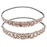 Hotop 2 Pieces Handmade Rhinestone Crystal Beaded Elastic Headband Hair Bands Woman Hair Accessories