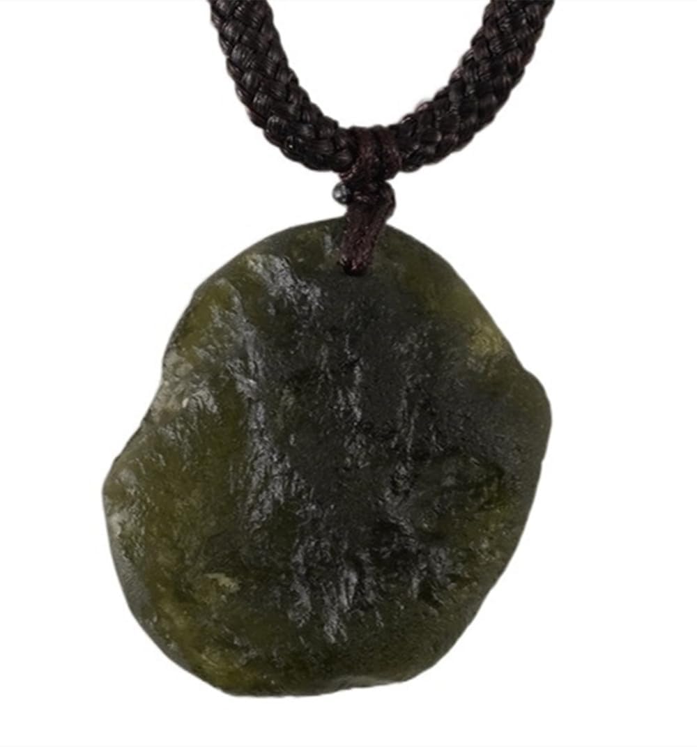 SEKDAQ Moldavite Aerolitesl Crystal,stone Pendant Czech Meteorite Pendants Fall Rough Gemstone Apotropaic Rope Necklace（green,irregular Shape）
