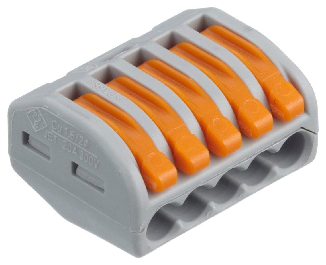 WAGO 3 X Connectors 222-415, 5-Port Lever Cage Clamp Terminal Block, Pack of 5