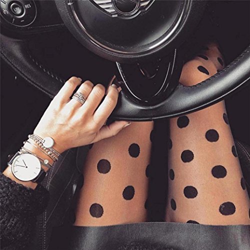 KingWo Hot Cross Bandage Open Crotch Transparent Fishnet Tights Sexy Pattern Sexy Stockings Women Pantyhose Sexy Lingerie (Black Polka Dot)