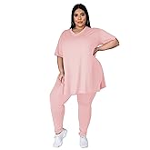 Tycorwd Women's Plus Size Two Piece Outfits Loungewear Sets Summer Oversized Tshirts Long Sweatpants Sweatsuits Sets
