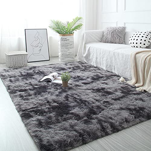Pauwer Plush Shaggy Area Rugs Soft Fluffy Area Carpet Rugs Anti-Skid Thick Floor Carpet Mat for Living Room Bedroom (Dark Grey, 120 x 160 cm)
