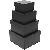 4 Pack Small Nesting Gift Boxes with Lids, 3.7"-6.4" Assorted Sizes Black Square Gift Box for Presents, Stackable Boxes for Birthday Wedding Christmas Party Gift Wrapping