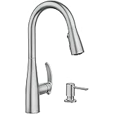 Moen Reyes Stainless Pulldown Kitchen Faucet with Soap Dispenser and Power Boost, Transitional Kitchen Faucet, One-Handle High Arc, Easy Installation, Spot Resist Finish, 87932SRS