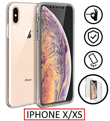 New&Teck 360 Grad Schutzhülle für iPhone XS – Rundumschutz vorne + hinten Hartschale Schutzhülle Touchscreen 360 Grad – stoßfest, transparent Apple iPhone XS