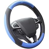 SEG Direct Black and Blue Microfiber Leather Auto Car Steering Wheel Cover Universal 15 inch