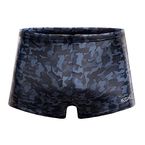 KGKE Swim Boxer Briefs Short Swim Jammer by Camo Racer Mens Square Leg Swimsuit (Grey Camo, XXL)