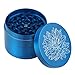 DCOU New Design Premium Zinc Alloy Herb Grinder 2.2 Inches 4 Piece Metal Grinder with Pollen Catcher with Laser Flower Pattern Blue