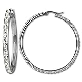 Amello Stainless steel hoop earring, with lots off white Swarovski elements, diameter: 1.96 inch, original Amello ESOS05W