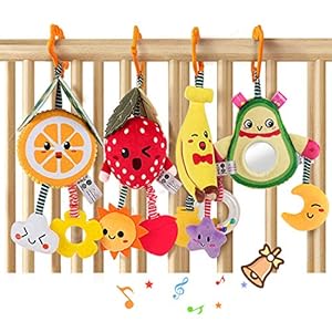 TUMAMA Baby Toys for 3 6 9 12 Months,Hanging Fruit Rattles Avocado,Banana,Orange and Strawberry,Stroller Mobile Toys…