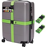 GORILLA GRIP Heavy Duty Adjustable Luggage Straps for Suitcases, Easy to Identify Travel Belt Connector Holds Suitcase Together, Extends Life of Bag, Strap Connects Two Bags, Accessories 2 Pack Green