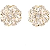 Sterling Silver Heart Shaped and Lucky Transfer 360°rotating Zircon Crystal Four-leaf Clover Studs Earrings