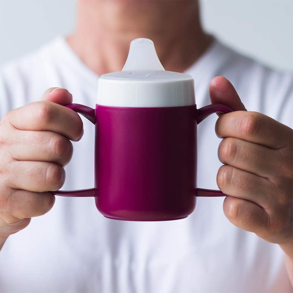 Ornamin Two Handled Mug with Internal Cone 140 ml Yellow with Spouted Lid with Small Opening (Model 815 + 806) - Image 3
