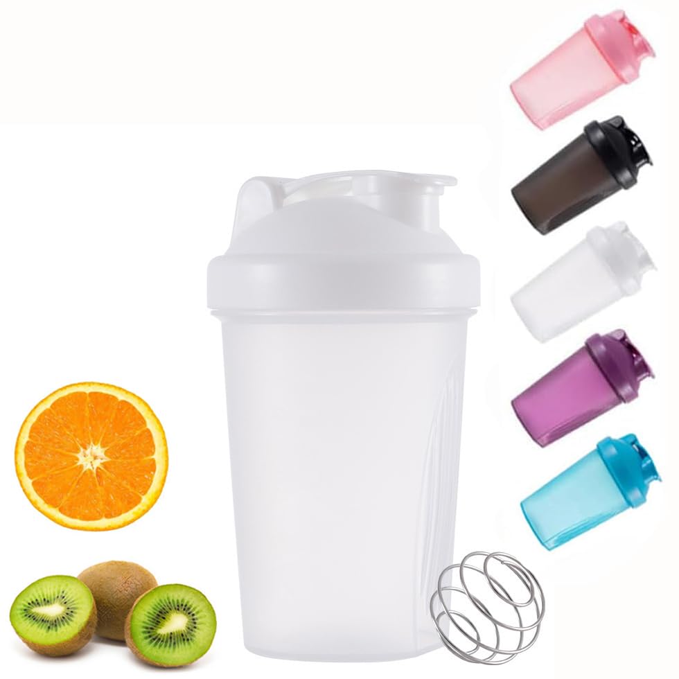 zukent Protein Shaker Bottle with Stainless Steel Mixing Ball, Shaker for Protein Shakes, Protein & Supplement Shaker Bottle, BPA Free, DEHP-Free, Leakproof, for Fitness Sports Gym - 400ml (White)