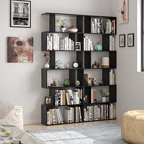 Homfa Bookshelf 6Tier Bookcase S Shaped Bookshelf, Free Standing