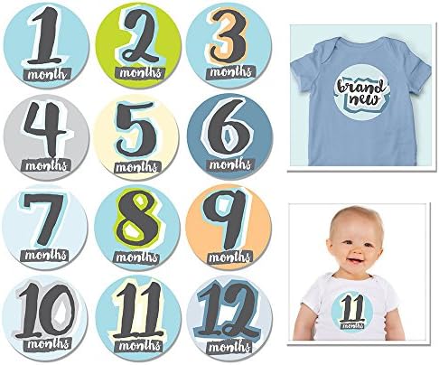 Sticky Bellies Monthly Milestone Stickers, Badge Boy, 1-12 Months (Hello Baby - Boy)