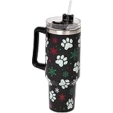 GreaterGood Paw Print Vacuum Insulated Stainless Steel 40oz Tumbler Handle Lid Straw Travel Mug Hot Cold Drinks