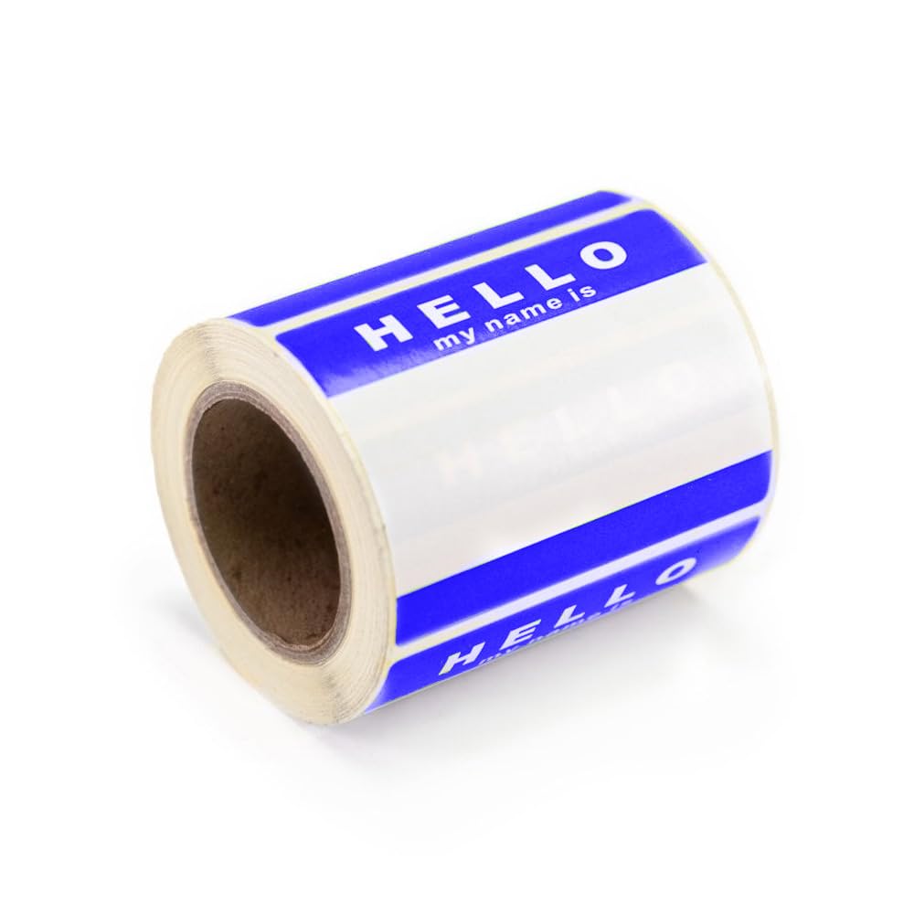 'Hello My Name is' Stickers/Name Label Tags - 250 Blue & White - 8cm x 6cm