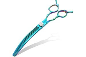 FOGOSP Professional Curved Thinning Shears Dog Grooming Scissors with Large Finger Holes 7.5'' Blue Green Curved Chunkers Shears for Grooming Large Dogs Pet 35 Teeth Japan 440C(Curved Chunkers,Turquoise)