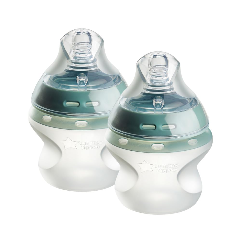 Tommee Tippee Natural Start Silicone Baby Bottles for 0m+, 2X 150ml Baby Bottles, with Slow Flow Breast-Like Teat for a Natural Latch, Self-Sterilising and BPA Free, Baby Feeding Essentials