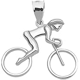 Female Cyclist Sports Charm Pendant in 925 Sterling Silver
