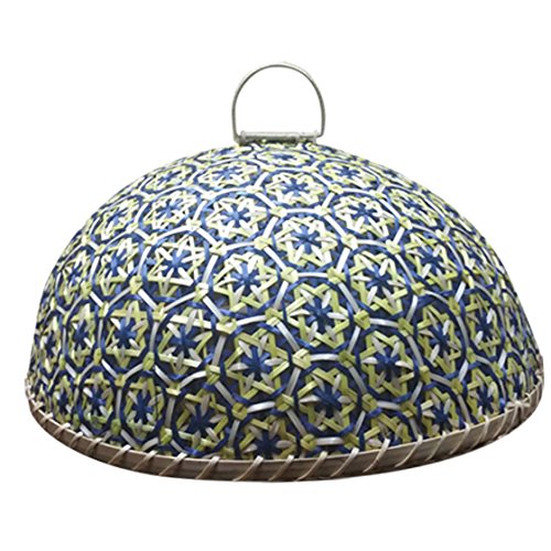 NewFerU Bamboo Woven Table Serving Tray Universal Round Food Storage Plate Platter with Handles,Fly Dome Lid Cover for Picnic Party Bread,Cake,Pizza,Dry Fruits,Dessert,Indoors Outdoors (13" Red-Cover)