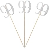Silver Glitter 99th Birthday Centerpiece Sticks, 12-Pack Number 99 Table Topper Anniversary Party Decorations