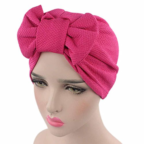 HOT!Bow Casual Head Wrap Cap ,BeautyVan Adult Women Bow Cancer Chemo Hat Beanie Scarf Turban Head Wrap Cap,Multiple Colors Available (Hot Pink)