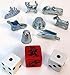 MONOPOLY REPLACEMENT TOKEN AND DICE SET! RACECAR, THIMBLE, BATTLESHIP, TOP HAT, SHOE, WHEELBARROW, CAT, AND SCOTTIE DOG!