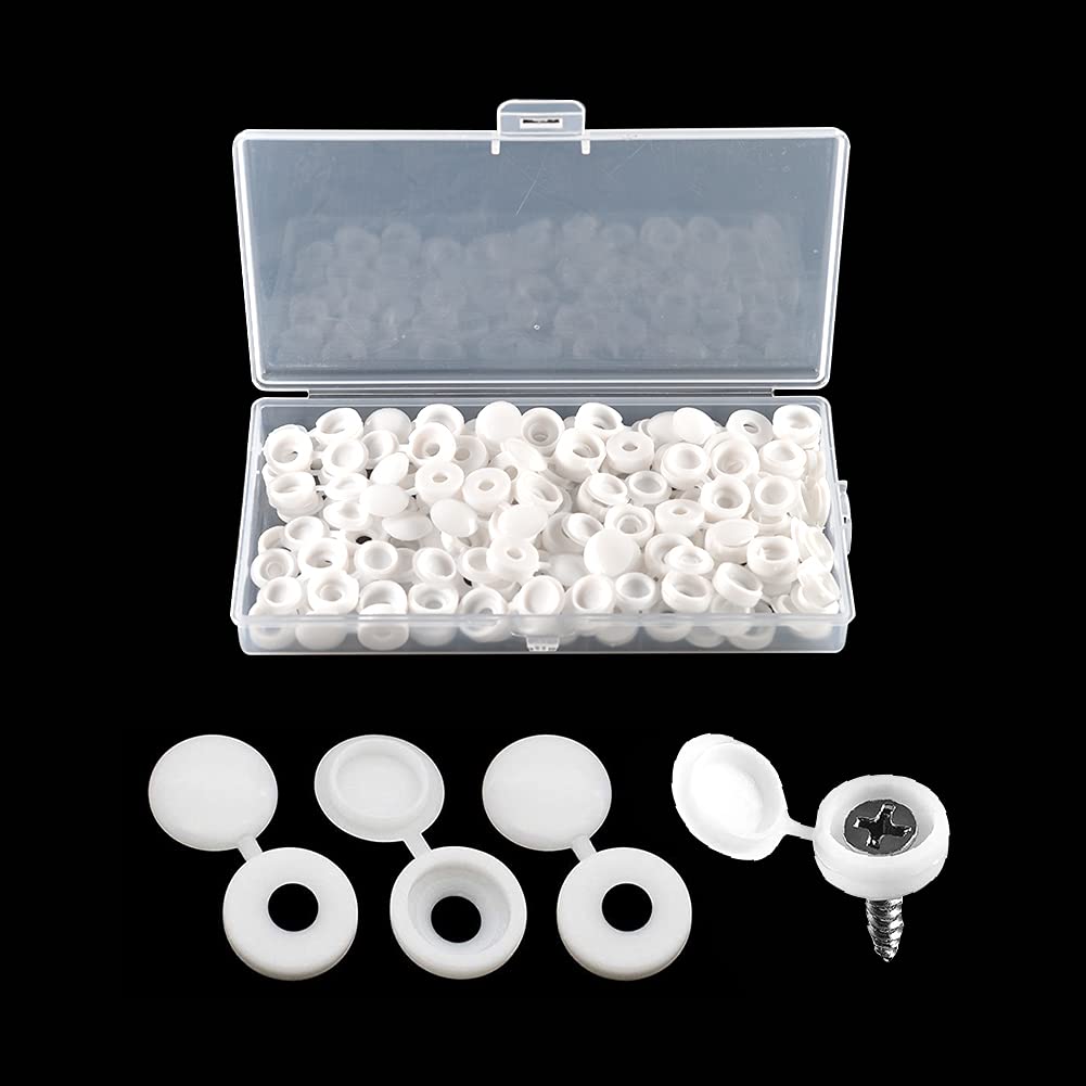 YIXISI 100 PCS Plastic Hinged Screw Caps, Flip Tops for Number 6/8 Screws, Decorative Covers for Furniture, Cabinet, Cupboard, Shelf, White