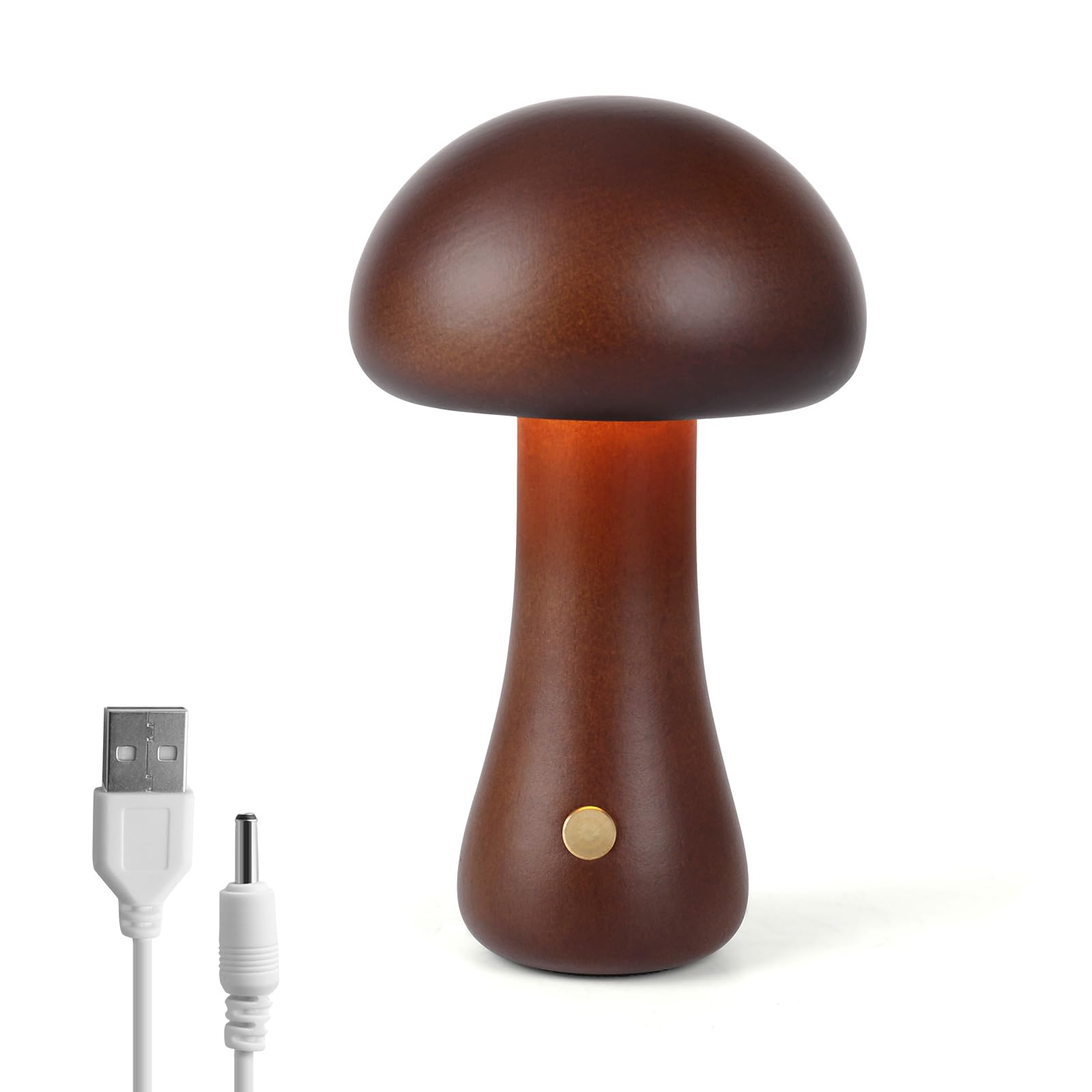 Mushroom Lamp Wooden, Portable Dimmable Bedside Lamp with USB Charging, Wireless Night Light, Mushroom Table Lamp for Home Decor Bedroom, Rechargeable LED Bedside Desk Light 165X100CM (Walnut)