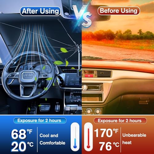 Car Windshield Sun Shade Umbrella, Windshield Sun Shade Cover, UV Block Heat Insulation Portable Full Cover Sun Shade, Foldable Sunshades for Car Truck SUV (55.12" * 31.5")