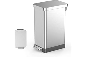 QUALIAZERO 50L / 13 Gallon Slim Rectangle Step-On Trash Can | Modern Stainless Steel, Soft-Close Lid, Fingerprint-Resistant, Heavy Duty Hands-Free Design for Kitchens, Offices & Commercial Spaces