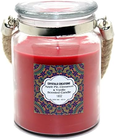 Crystalo Creations 3 in 1, Apple Pie, Cinnamon, Vanilla Scented Candle with Rope Handle, 18 Ounce
