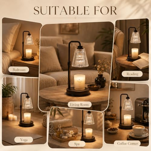 Funistree Height Adjustable Candle Warmer Lamp with Dimmer & Timer, Black Candle Melter Heater with 2 Bulbs, Home Decor, Birthday Gifts for Women, Compatible with Yankee Large Jars