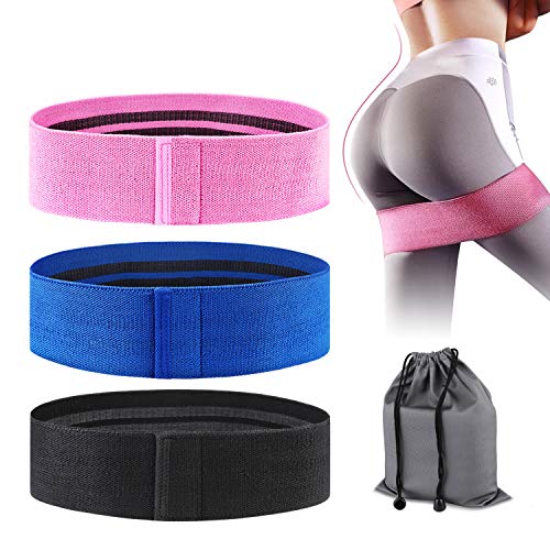 Mixoo Resistance Bands Exercise Bands Set - Strength Booty Fabric Workout Bands Non-Slip Thick Fitness Loop Bands for Legs and Butt - Set of 3 with Carry Bag