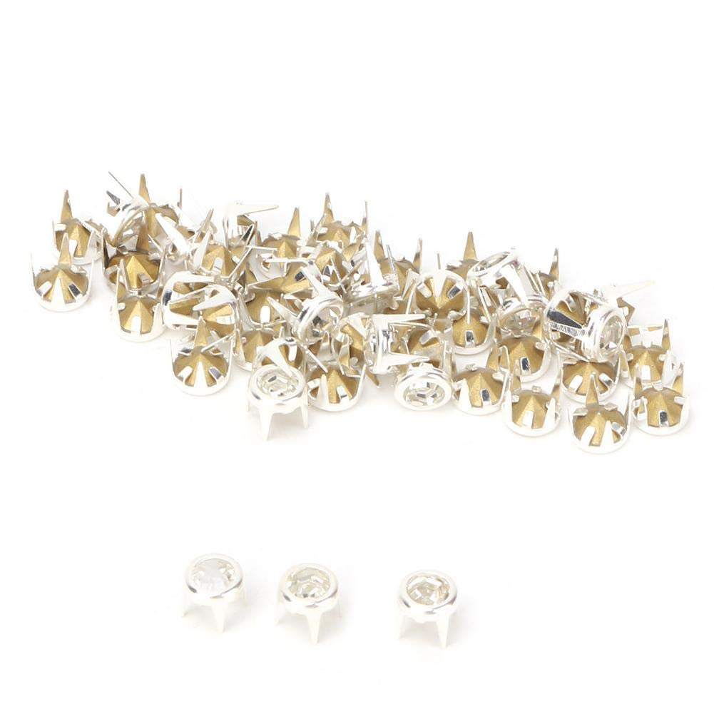 Fdit 50Pcs Crystal Rivets Rhinestone Claw Beads, 8mm DIY Fashion Nailhead Studs for Leather Craft Clothing Bags Shoes Decoration, Silver