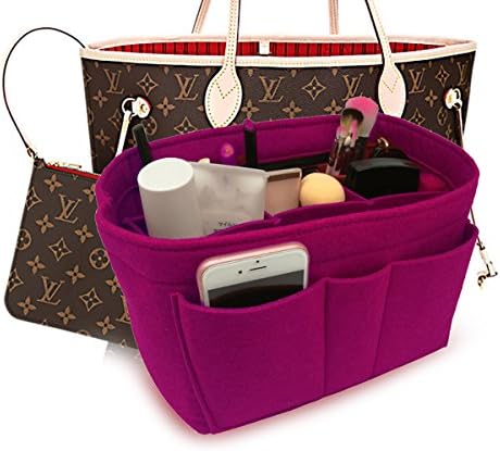 Danslove Felt Insert Fabric Purse Organizer Bag, Bag Insert In Bag with Zipper Inner Pocket Rosy M