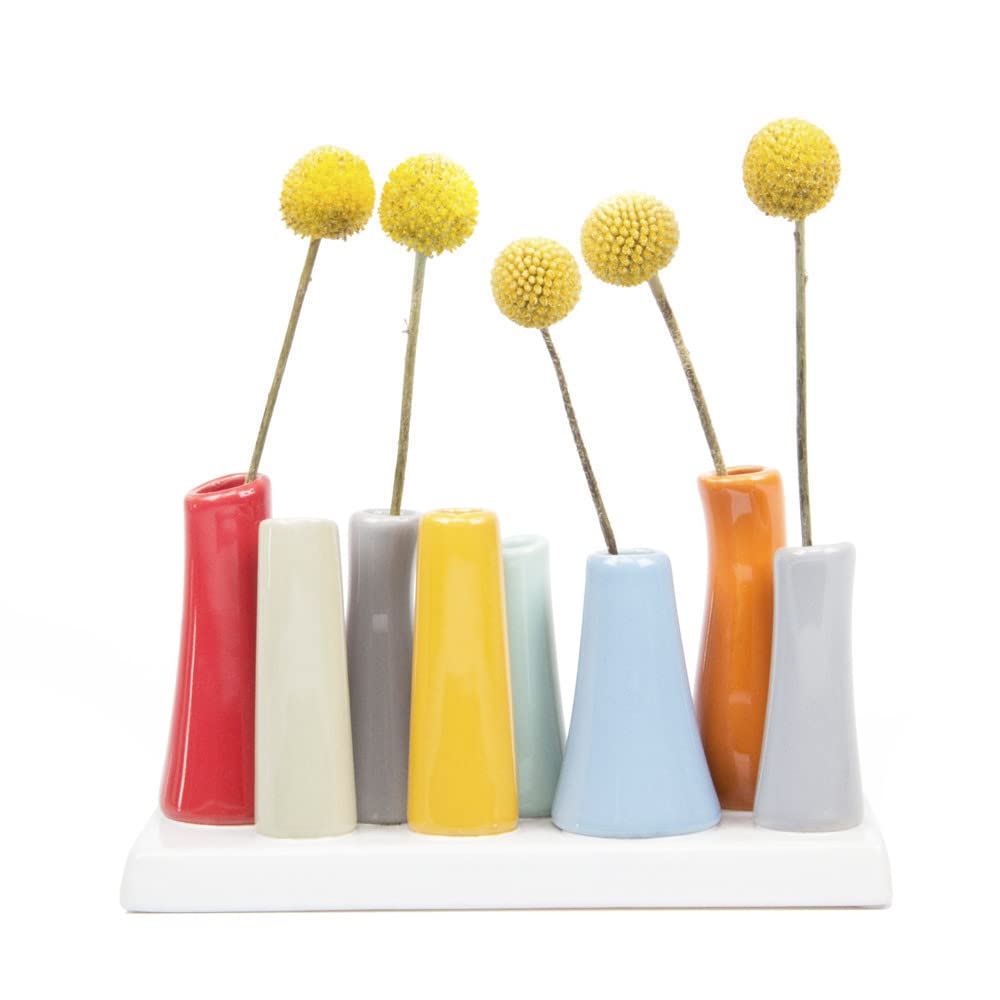 Chive ‘Pooley 2’ Multi-Chambered Flower Vase — Cute, Beautiful Ceramic Vase for Flowers & House Plants — Red, Orange, Grey & Blue