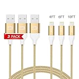 Lightning Cable, TOBETB 3PACK (4FT/6FT/10FT) Nylon Braided Charging Cable Cord Lightning to USB Cable Charger Compatible with iPhone X/7/ 7 Plus/6/6s/6 plus/6s plus/ 5s/5c, iPad, iPod and More
